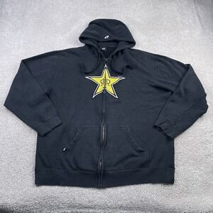 Rockstar Energy Hoodie Mens XL Black Full Zip Star Logo Hooded Sweatshirt Y2K
